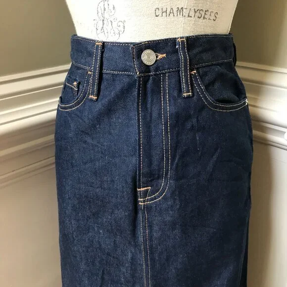 Frame Denim Pencil Midi Jean Skirt Womens 25 Dark Blue Dell Rinse High Rise